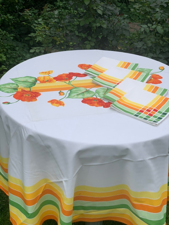 Скатерть круглая с салфетками Vallesusa POPPY D.180х8