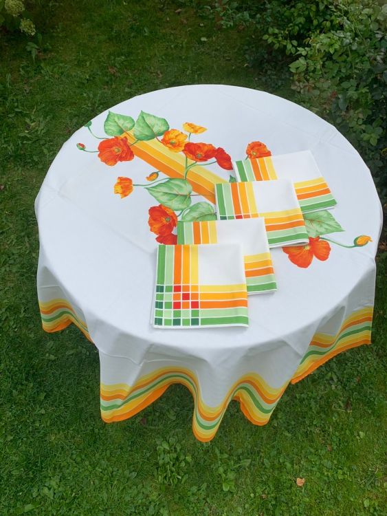 Скатерть круглая с салфетками Vallesusa POPPY D.180х8