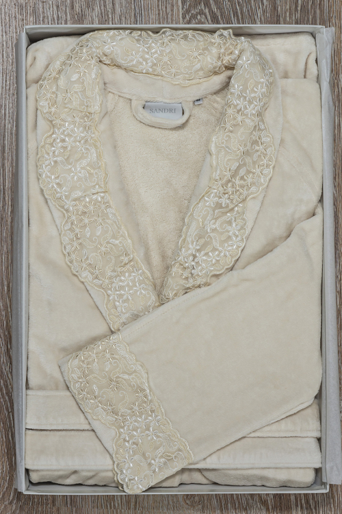 Халат женский Sandri LACE1 со светло-бежевым кружевом