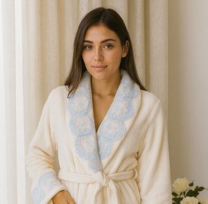 Халат Sandri женский LACE1 с голубым кружевом