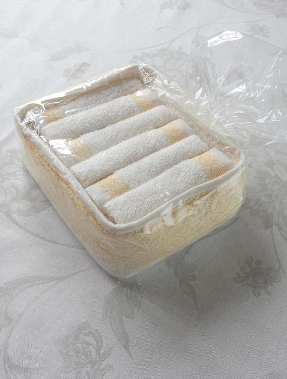 Набор махровых салфеток Valencienne (2002) - 6 шт с желтым кружевом