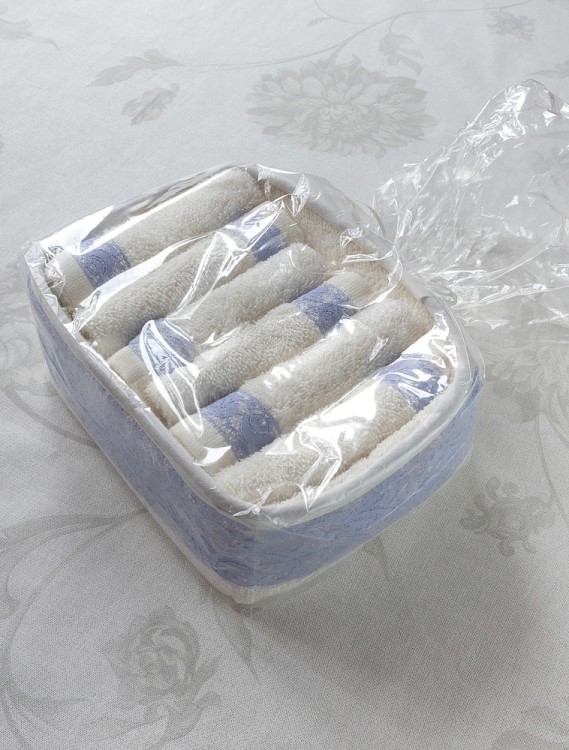 Набор махровых салфеток Dreams Valencienne (2002) - 6 шт с голубым кружевом